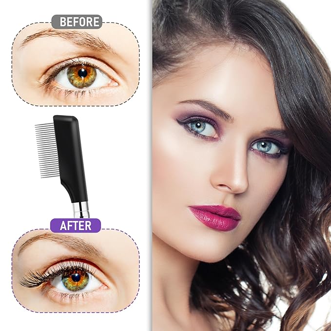 Metal Eyelash Comb Separator, 2 Pack Eyebrow Brush Eye Brow Grooming Tool Professional Eyebrow Makeup Brush Tools with Metal Teeth for Women (Black)