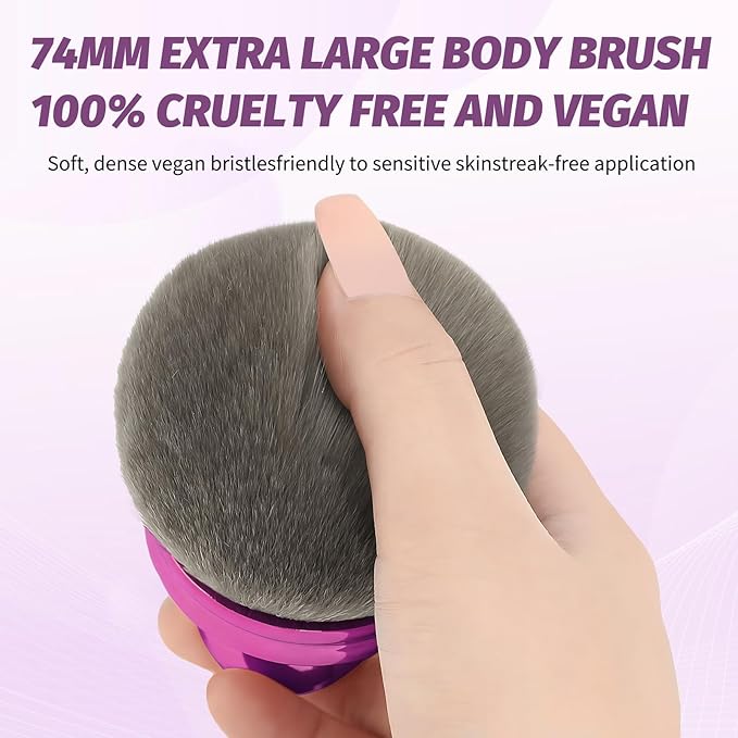 Extra Large Body Brush for Self Tanner, 2.9-Inch Wide Round Head Body Makeup Brush, Soft Synthetic Wool with Drawstring Bag for Face and Legs (Purple)