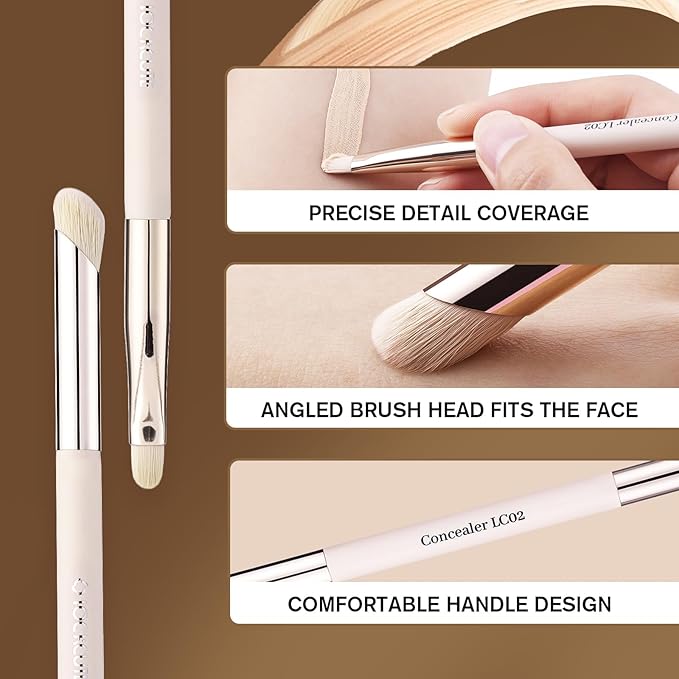 LOCKOUTE Double Ended Concealer Brush LC02 - Duo Precision & Blending Heads, Skin-Friendly Bristles for Flawless Coverage (1 PC)