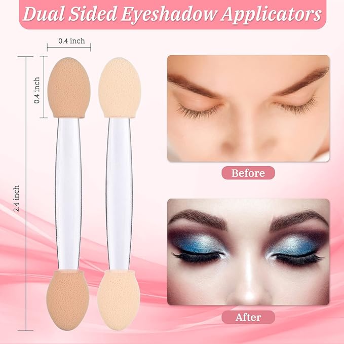 Clear Disposable Eyeshadow Sponge Applicators, 50PCS Double Sided Eye Shadow Applicator Sticks with Box