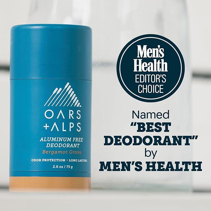 Oars + Alps Deodorant for Men & Women, Aluminum Free Deodorant for Men, Dermatologist Tested, Clean Ingredients, Non Toxic, Vegan, Long Lasting, Odor Protection, Bergamot Grove, 1pk, 2.6oz