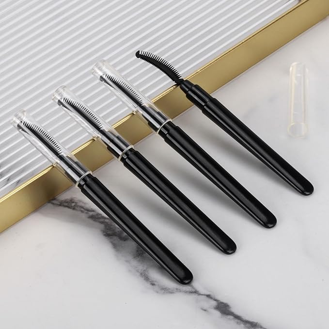 12 Pcs Mascara Wands Reusable Silicone Eyelash Brushes Spoolies Eyebrow Brushes Black with Lid