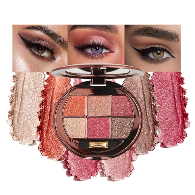 Eyeshadow Palette 6-Color Glitter, Shimmer Pearlescent, Super Sparkle & Multi-Color Earth Tones, Waterproof, Sweatproof, Long-Lasting, Fine Texture for Vibrant, Smudge-Proof Eye Makeup-08#