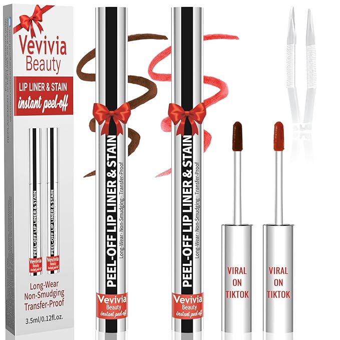 2pcs Lip liner Stain Peel Off,Lip Stain Waterproof Long Lasting,2-in-1 Lip Liner with Tweezer,Non-Fading Peel Off Lip Color,Stay On All Day,Perfect for Gift ,Highly Pigmented Color(Cocoa+Coffee)