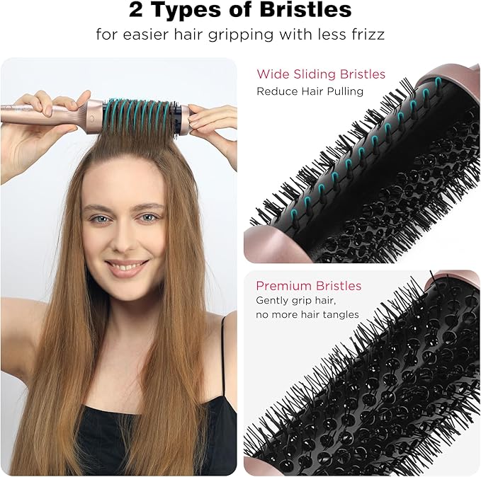 Prizm Infrared Thermal Brush Curling Brush, 1.5 Inch Ionic Heated Round Brush for Blowout Look, 4 Temp Settings & LED Display, Anti-Scald Design, Dual Voltage Hot Brushes for Voluminous Curls, Gold
