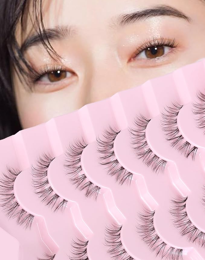 Onlyall Natural False Eyelashes Clear Band Lashes Fake Lashes Wispy Eyelashes Natural Look Fake Eyelashes Wispy Eye Lashes 13mm Lashes H10