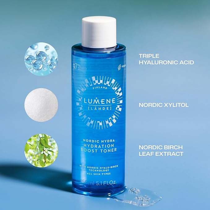 Lumene Nordic Hydra [LÄHDE] Hydration Boost Toner | Lightweight, Moisturizing Liquid Toner | Long Lasting Hydration for Dry, Dull Skin | Prepares Dehydrated Skin for Skincare | Vegan | 150ml