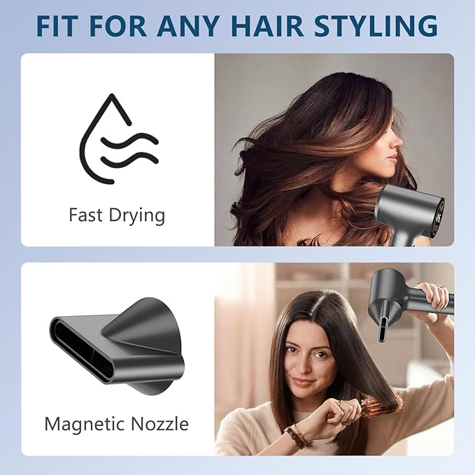Hair Dryer ，Ionic Hair Dryers for Women/Man,110, 000 RPM Professional HD Display High-Speed Blow Dryer, Fast Drying Cool&Hot Air Hair Dryer,400 Million Plasma Low Noise Hairdryer with Magnetic Nozzle