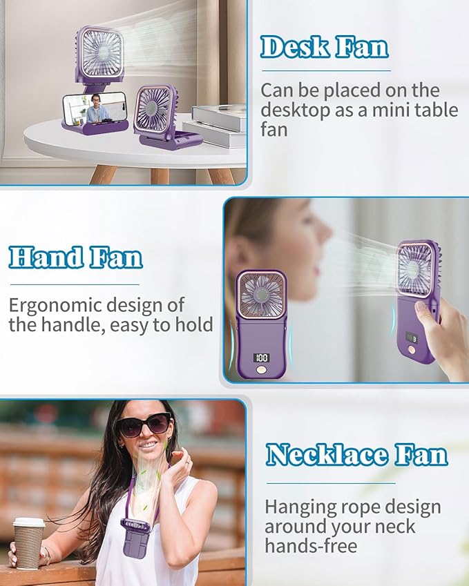 Portable Fan Rechargeable,Personal Fan Handheld Fan,180°Foldable Cooling Fan Mini Desk Fans Small Quiet Table Fan,Battery Operated Fan USB Small Fans as Lash Fan/Eyelash Fan for Womens Girls