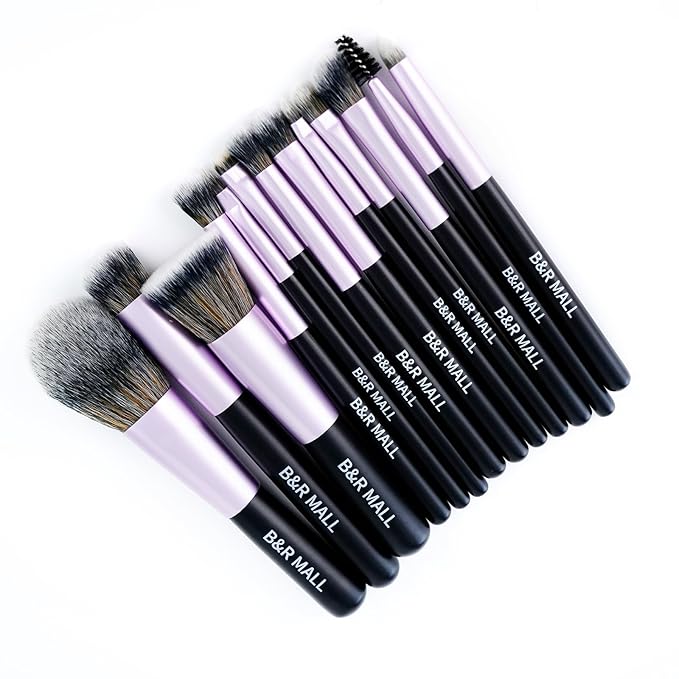 B&R MALL Premium Makeup Brush Set with LED Mirror – Supper soft Brushes for Flawless Foundation, Concealer, Eyeshadow & More | Lightweight, Versatile, Perfect for On-the-Go Touch-Ups (Purple Black)