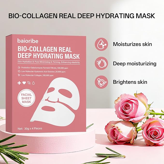 8 PCS Bio-Collagen Real Deep Mask, Hydrating Korean Sheet Mask, Collagen Glow Up Firm Skin Deep Hydrating Masks for Pore Minimization - Glow like Glass Skin
