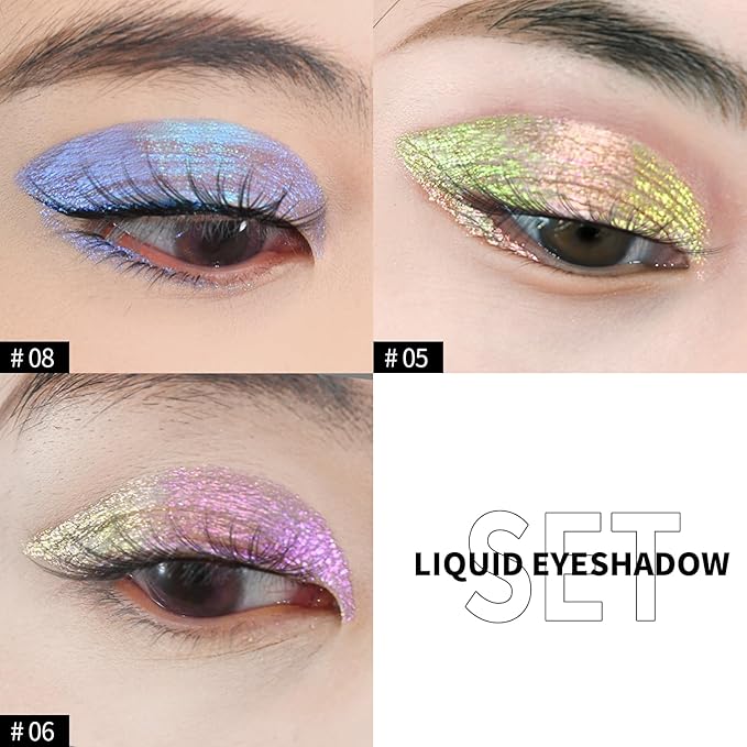 CHARMACY Liquid Duochrome Eyeshadow, Multi-Dimensional Eye Looks, Long Lasting Glitter Eye Shadow Sets Metallic Pigments, Quick Drying, Sparkling Shiny Eye Makeup for Beginners, 1.6g (#303)