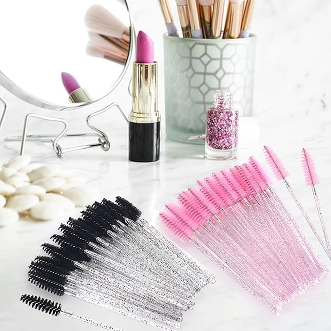 200 Pcs Disposable Mascara Wands,Lash Spoolies Crystal Eyebrow Spoolies Brush Eyelash Applicator Tool Spoolies for Eyebrow,Used for Eyelash Extension Eyebrows Cosmetics(Black and Pink)