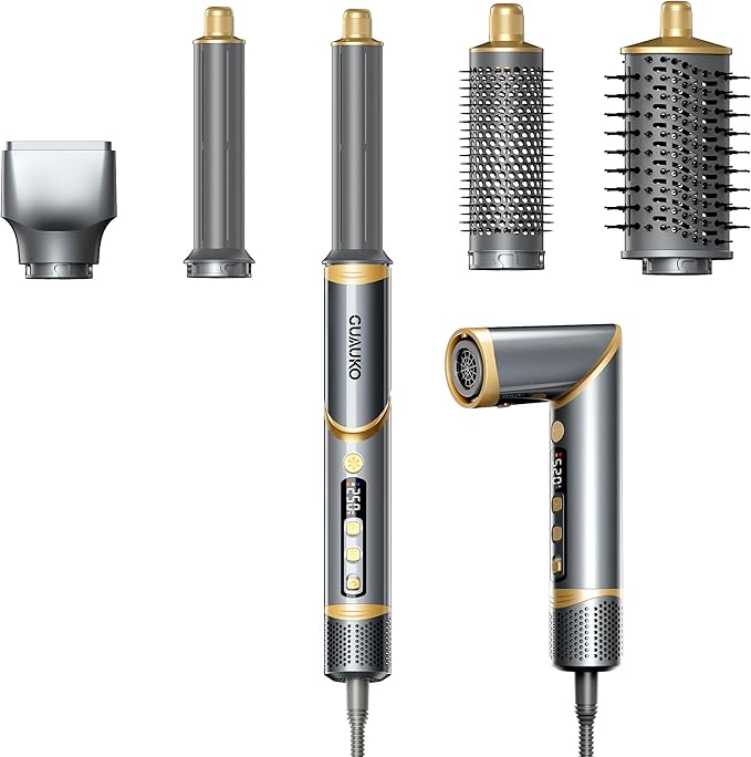 Hair Dryer Brush Hair Styler: 5 in 1 Air Styling& Drying System, 110,000 RPM Auto Wrap Hot Air Brush Set for Fast Drying, Curling Volumizing Smoothing&Styling, Detachable Oval Brush, Concentrator