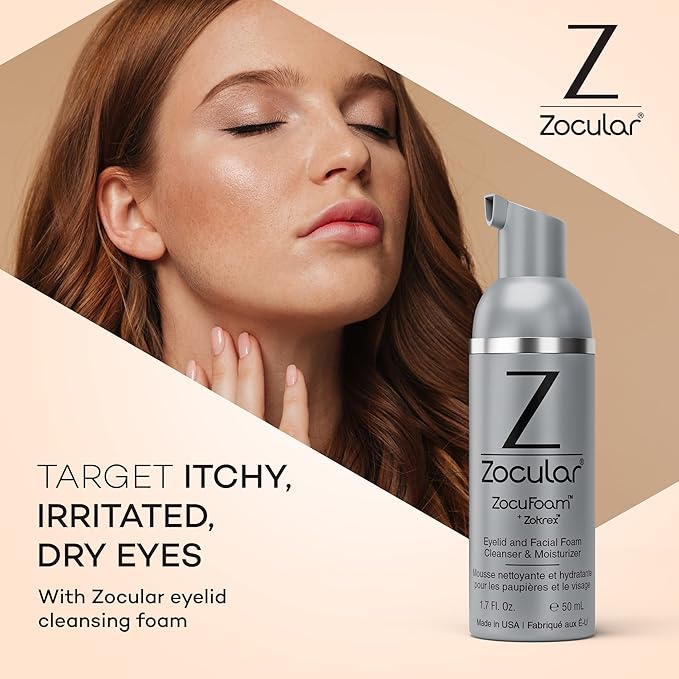 ZocuFoam Eyelid Cleanser - Foaming Eyelid Scrub - Natural pH Balanced Solution - 1.7 FL OZ (50mL)
