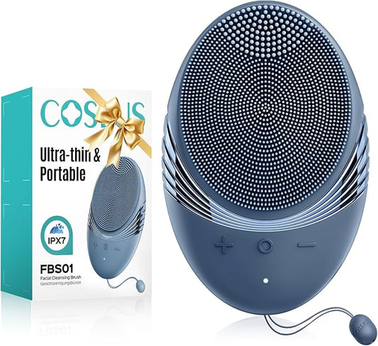 COSLUS Silicone Face Scrubber for Men: 5 Cleansing Modes Facial Cleansing Brush for Beard Care, Sensitive Skin - Deep Cleansing & Gentle Exfoliating, Waterproof Portable for Shower & Travel, Navyblue