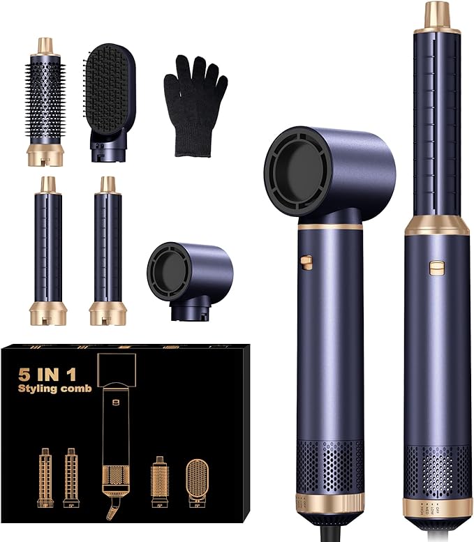 5 in 1 Hair Dryer Brush Set, Negative Ion Blow Dryer Brush Upgrade Hot Air Brush Air Styler Curling Wrap Air Curler, Curling Iron Hair Styling Tools As A Gift for Straight/Curl/Drying/Smoothing