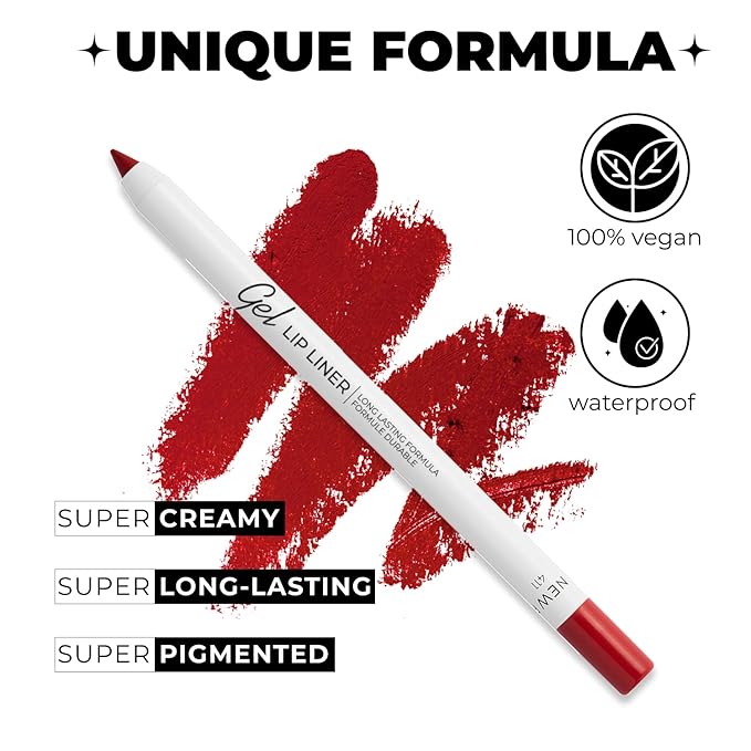 Matte Gel Lip Pencil – Waterproof, Long Lasting, High Pigment & Sharpenable – Creamy Texture for Smooth Finish – Dark Red, Vegan - Vegan, Ruby red - N.411