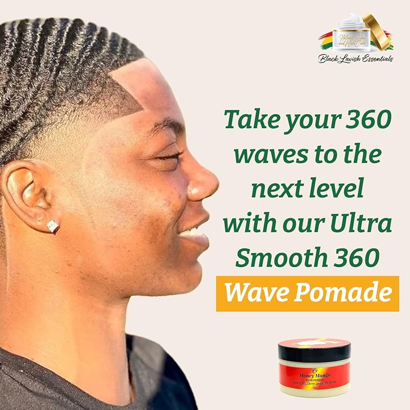 Ultra-Smooth 360 Wave Pomade for Men, Deep Waves, Strong Hold and Shine for Wavy Hair, Shea Butter and Mango Butter, Non-Greasy Formula (Money Mango Pomade, 8oz)