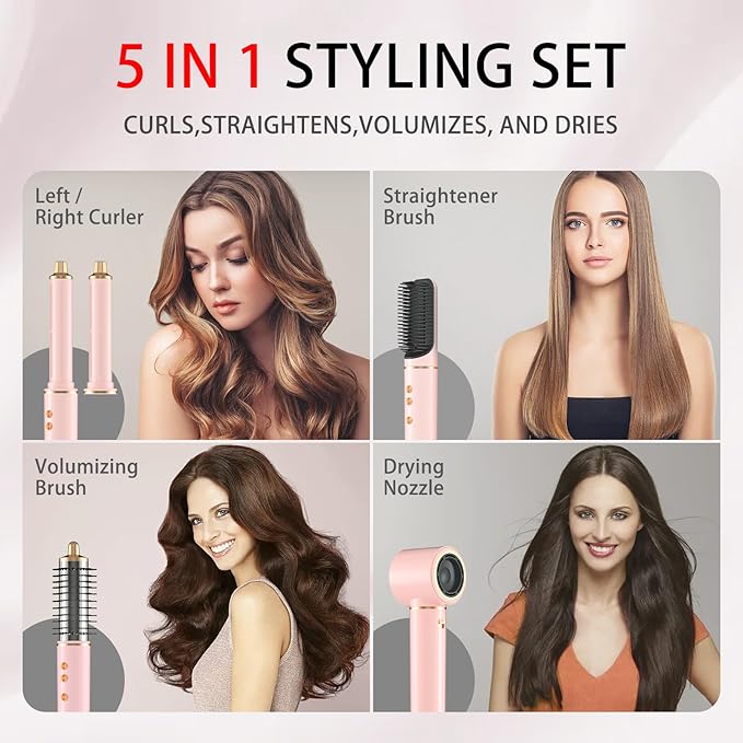 Hair Dryer Brush 5 in 1, Hair Styler, 110,000 RPM High-Speed Negative Ionic Hair Dryer Fast Drying, Professional Multi Blow Dryer Brush for Curling Volumizing Straightening Styling, Gift for Christmas
