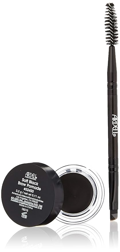 Ardell Brow Pomade - Soft Black, Smudge-Proof Long-Lasting Eyebrow Makeup, with Dual-Ended Precision Brush and Spoolie for Defined and Natural Brows, 1 Pack