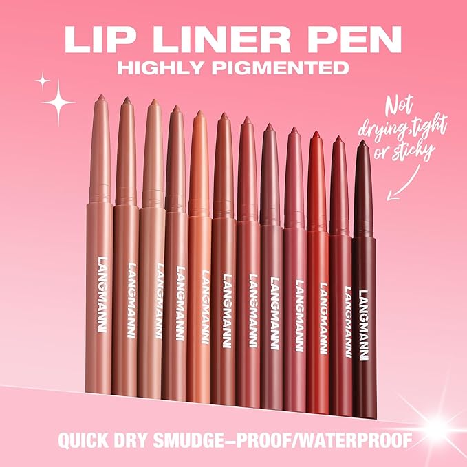 LANGMANNI 4Pcs Sculpting Matte Velvet Lip Liner Set,Smooth Creamy Texture,Waterproof And High Pigmented For Girls Daily Application Lip Makeup(9+10+11+12)