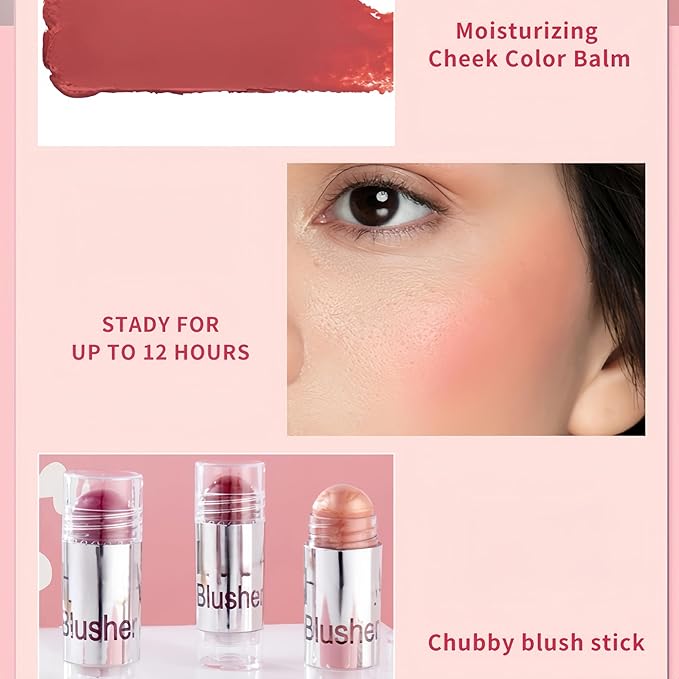 8 Color Multi-use Face Cream Blush Stick for Cheeks, Hydrating Long Lasting Makeup Blush Highlighter Stick for Cheeks Eyes Lips for Women(06)