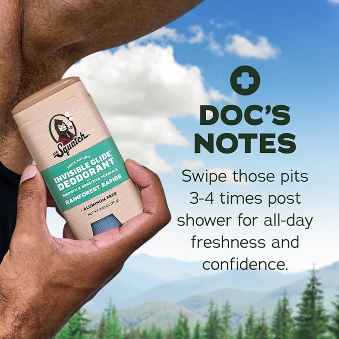 Dr. Squatch Invisible Glide Deodorant – Natural Smooth Roll On, No Stains, Aluminum Roll & Dermatologist-Tested Formula Suits Sensitive Skin – Coconut Castaway + Rainforest Rapids, 2.65oz (2-Pack)