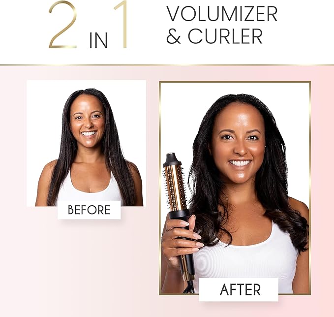 ELLA BELLA® Heated Round Thermal Blowout Brush • Negative ION Plasma Thermal Hot Hair Brush • Volumizer Styler & Curler in 1 • Fast HeatUp • Dual Voltage International Use • Swivel Cord, Auto ShutOff