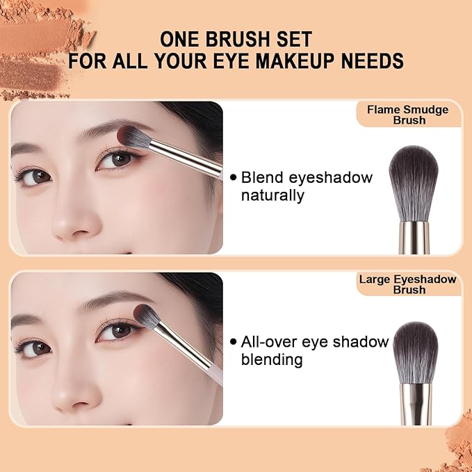 Eye Makeup Brush Set, 5Pcs Professional Blending Eyeshadow Makeup Brushes with Synthetic & Wood Handle Angled Eyebrow Brush Cruelty-Free & Vegan for Liquid, Cream, Powder Concealer Brows Eye shadows