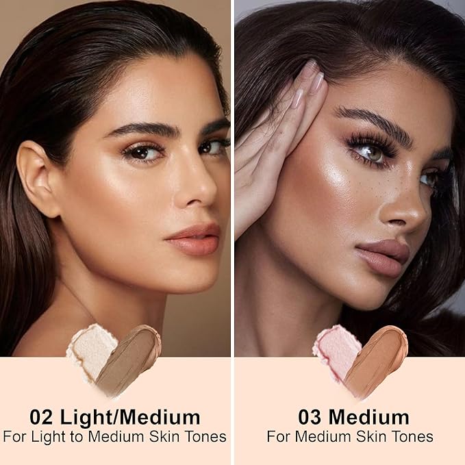 FV Dual-Ended Contour & Highlighter Stick - 2 Pack, Waterproof, Long-Lasting, Creamy & Blendable Formula, Natural Finish Sculpting Stick for Face & Body, Shades: 02 Light/Medium & 01 Medium