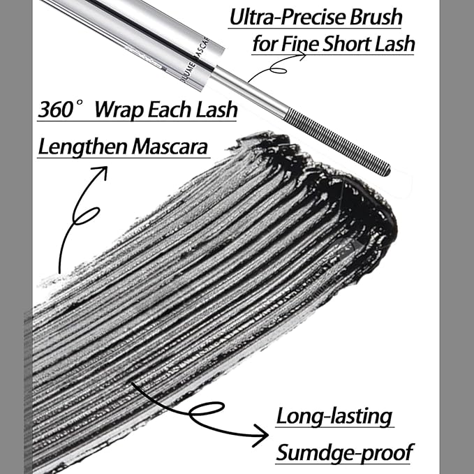 2PCS Black Mascara for Older Women 60 Plus, Volumizing Waterproof Mascara for Fine Short Lash, Hypoallergenic Sensitive Eyes - Ultra-Precise Slim Brush, Smudge-proof