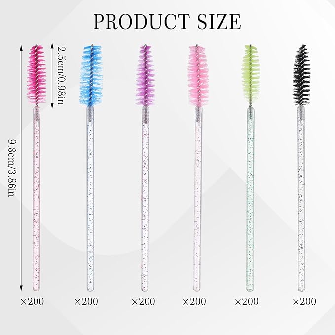 1200 Disposable Mascara Wands Lash Spoolies Eyelash Brushes Spoolies for Eyebrow Eye Lash Extension Crystal Multicolor