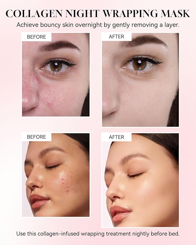 TJE Collagen Night Wrapping Mask, Collagen Peel Off Face Mask with Nicotinamide, Elasticity & Hydration Care, Reduces Sagging & Dullness - 2.53 fl oz