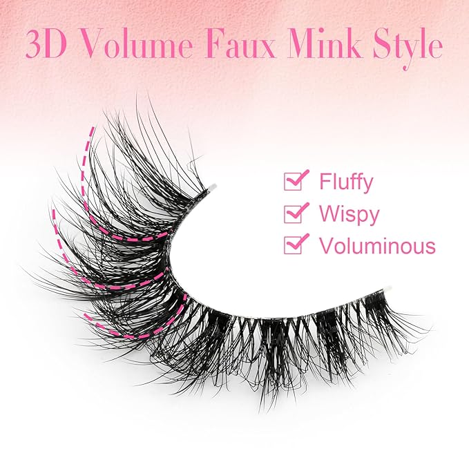 𝗙𝗮𝘂𝘅 𝗠𝗶𝗻𝗸 𝗙𝗮𝗹𝘀𝗲 𝗘𝘆𝗲𝗹𝗮𝘀𝗵𝗲𝘀 𝟯𝗗 𝗙𝗹𝘂𝗳𝗳𝘆 𝗖𝘂𝗿𝗹𝘆 14mm Wispy Natural Look Short False Lashes Volume Clear Band Cat Eye Fake Eyelashes False Lashes Strip Pack by EMEDA (N06)