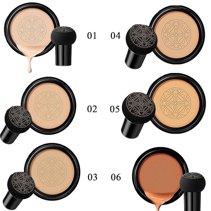 Air Cushion CC Cream Mushroom Head Foundation,BB Cream Makeup Foundation,Moisturizing Concealer,Long Lasting Full Coverage Waterproof,Even Skin Tone for All Skin Types (5# Light Yellow, 20g)