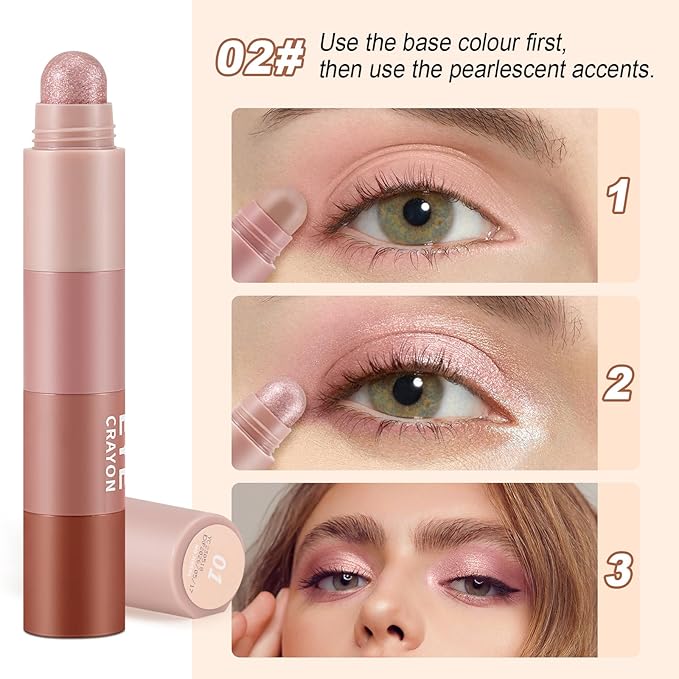 4 Color Eyeshadow Pencil，Glitter Eyeshadow Stick，Creamy Matte Eye Shadow Pen，Face & Eye Highlighter Pen，Highly Pigmented Crayon Nude Eyeshadow