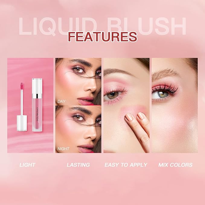 Liquid Blush Cream Blush Makeup, Pigmented, Lightweight, Breathable, Sheer Flush, Waterproof, Long-Wearing, Natural-Looking Dewy Cheek Tint (Cold Rose 02)