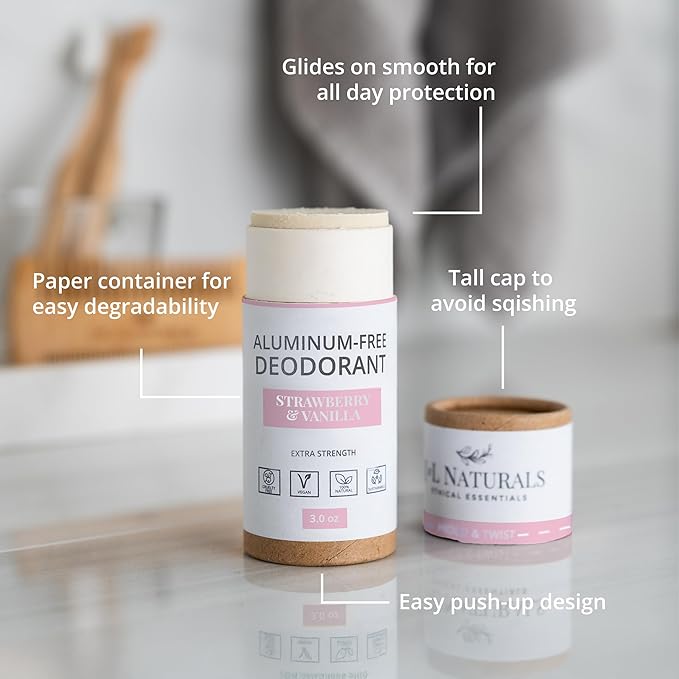 J&L Naturals Aluminum Free Deodorant for Men & Women | 100% Natural Ingredients With Coconut Oil, Shea Butter, & Essential Oils | Sustainable, Eco-Friendly (Strawberry & Vanilla, 3.0 Oz (Single))
