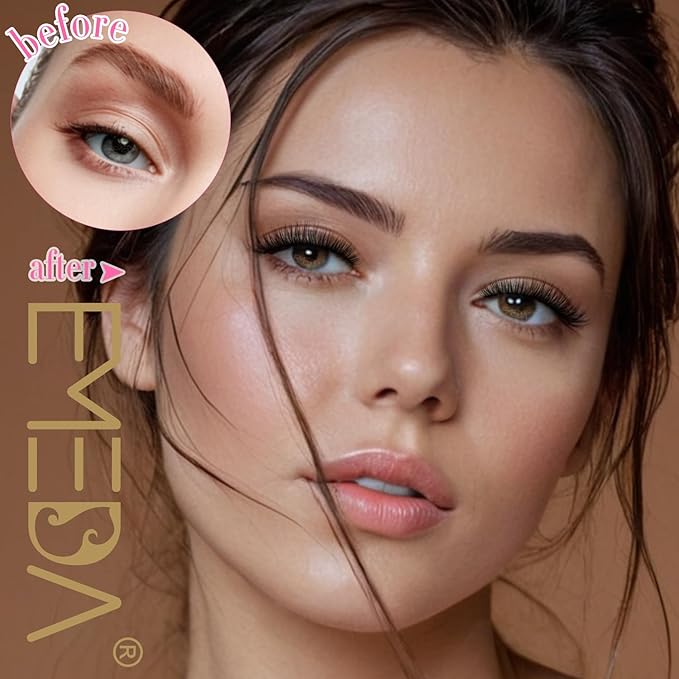 EMEDA False Lashes Natural Look Short Wispy “Shy" 12mm False Eyelashes with 0.1mm Thin Band Pestañas Postizas Thick Wispies Cat Eye Lash Strips Beginner 14 Pairs Pack (002 Shy)