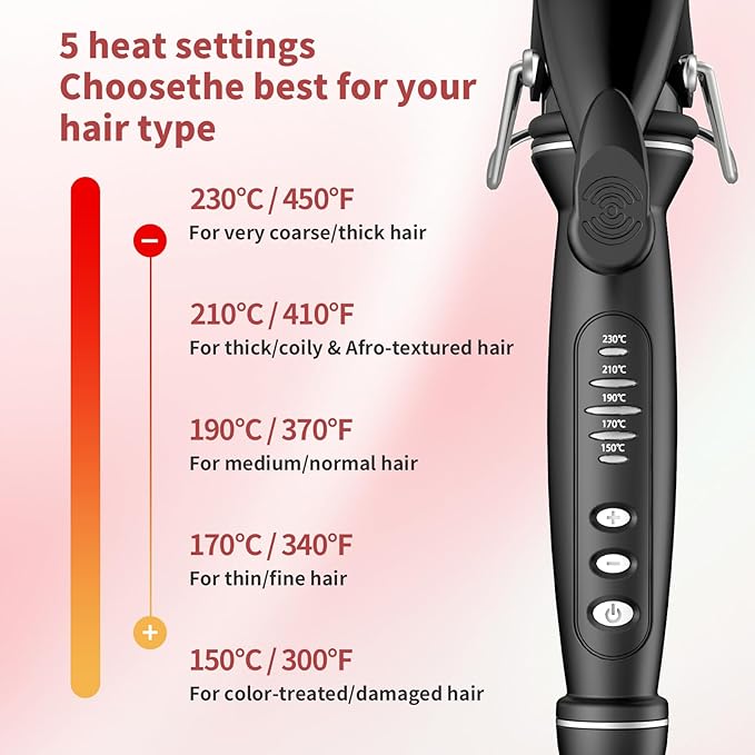 1 1/2 Inch Curling Iron, Tourmaline Ceramic Extra Long Barrel Curling Iron 1.5 Inch with Auto Shut-Off, Dual Voltage 110-240V Hair Curler Suitable for Travel, Including Glove