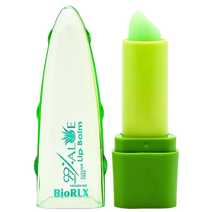 BioRLX 99% Purity Aloe Vera Color-Free Lip Balm - Natural Moisturizing Unisex Lip Care for Hydrated and Radiant Lips (Aloe - Color Free, 0.12 Ounce (Pack of 1))
