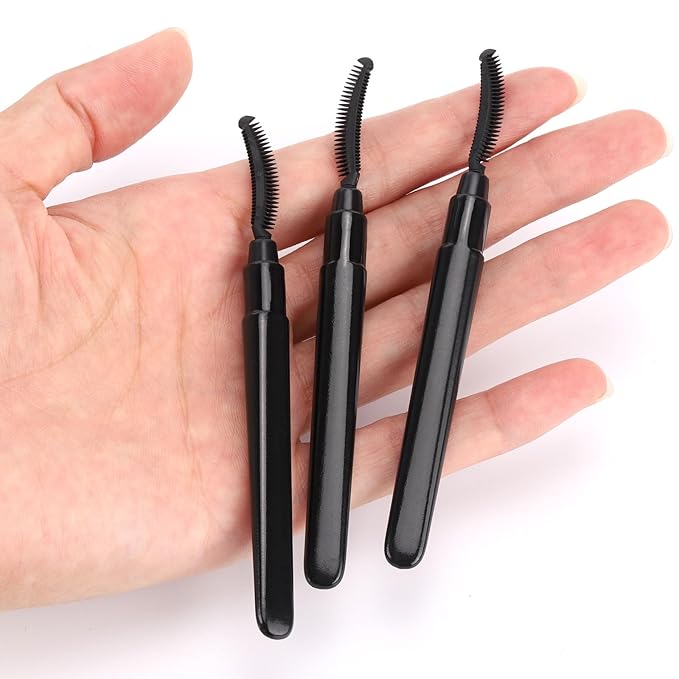 12 Pcs Mascara Wands Reusable Silicone Eyelash Brushes Spoolies Eyebrow Brushes Black with Lid