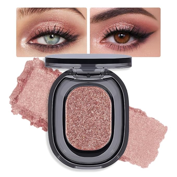 Eyeshadow Single Shimmer, Monochrome Glittler Eyeshadow Palette, Pressed Glitter Single Eyeshadow, Everyday Low Saturation Delicate Long-Lasting Eye Makeup Looks Eye Shadow Brown 03