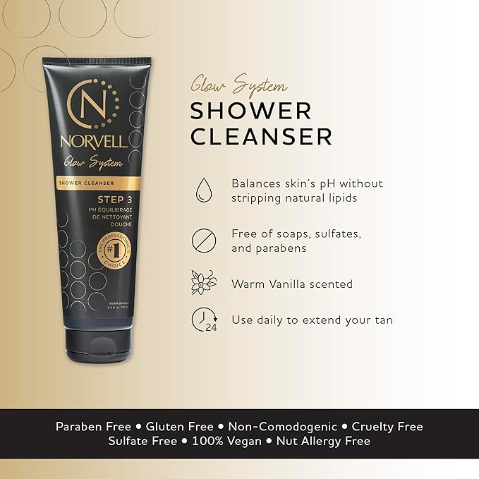 Norvell Post Self Tanner pH Balancing Cleanser Body Wash 8.5 fl oz – Gentle Self Tan Safe Formula to Maintain Even Color, Extend Sunless Tanning & Leave Skin Soft and Hydrated