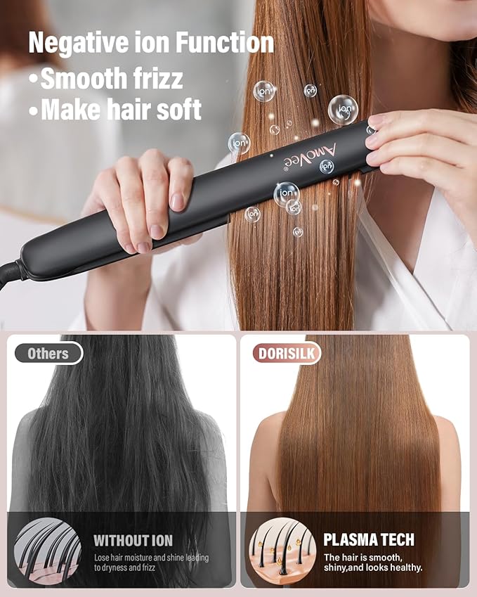 2 in1 Hair Straightener and Curler,15s Fast Heating Ceramic Flat Iron,Dual Voltage Hair Iron for Silky Smooth Hair,Suitable for All Hair Types