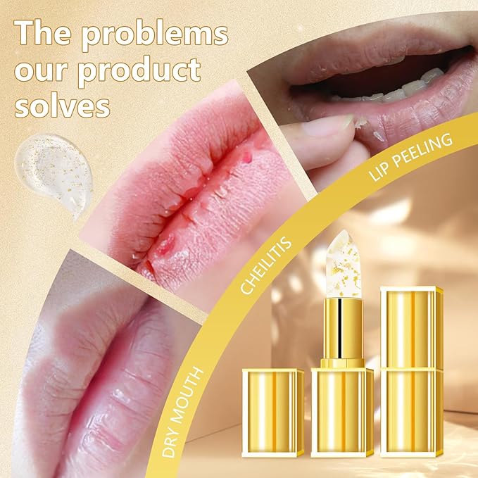 2Pcs Transferproof Color Changing Lipstick, Gold Crystal Color Changing Lipstick, Moisturizer Long Lasting Lip Balm for Women (Gold)