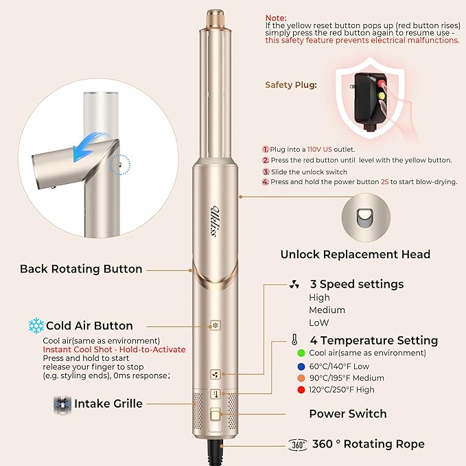 8 in 1 Hair Dryer Brush & Multi Hot Air Styler–Foldable 110,000 RPM Blow Dryer Brush Tool Set with Diffuser Auto-Wrap Curler for Fast Drying Curling Straightening Hair Daily Styling (1.25'')