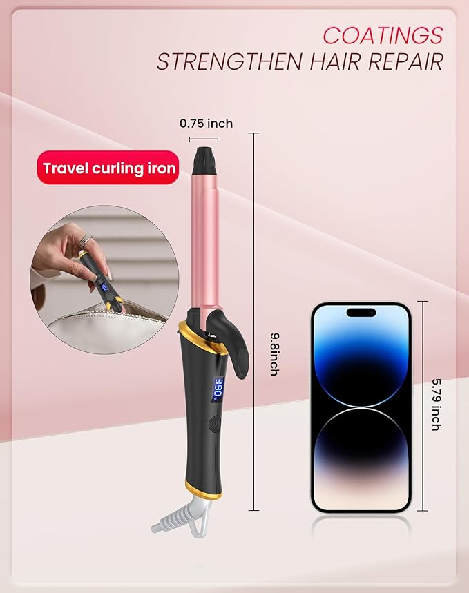 Ukliss Mini Curling Iron, Heats in 30s for Natural Waves & Loose Curls, Dual Voltage Travel Curling Iron with 5 Temp & Anti-Scald Guard, Perfect for Short to Medium Hair (Black, 3/4 Inch)