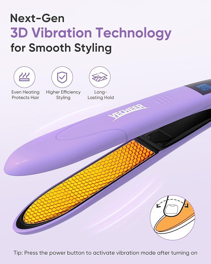 1" Ceramic Flat Iron with Sonic Vibrating for Less Damage, Dual Voltage Travel Hair Straightener for Women - Ionic & Volcanic Mineral Technology, Straightener and Curler, 10 Heat Settings